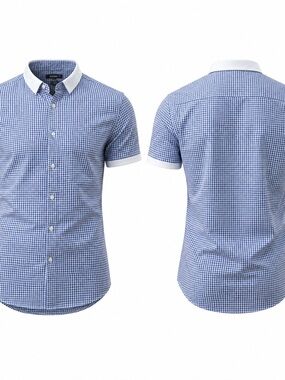 Michael Kors Blue and White Gingham Short-Sleeve Polo Shirt